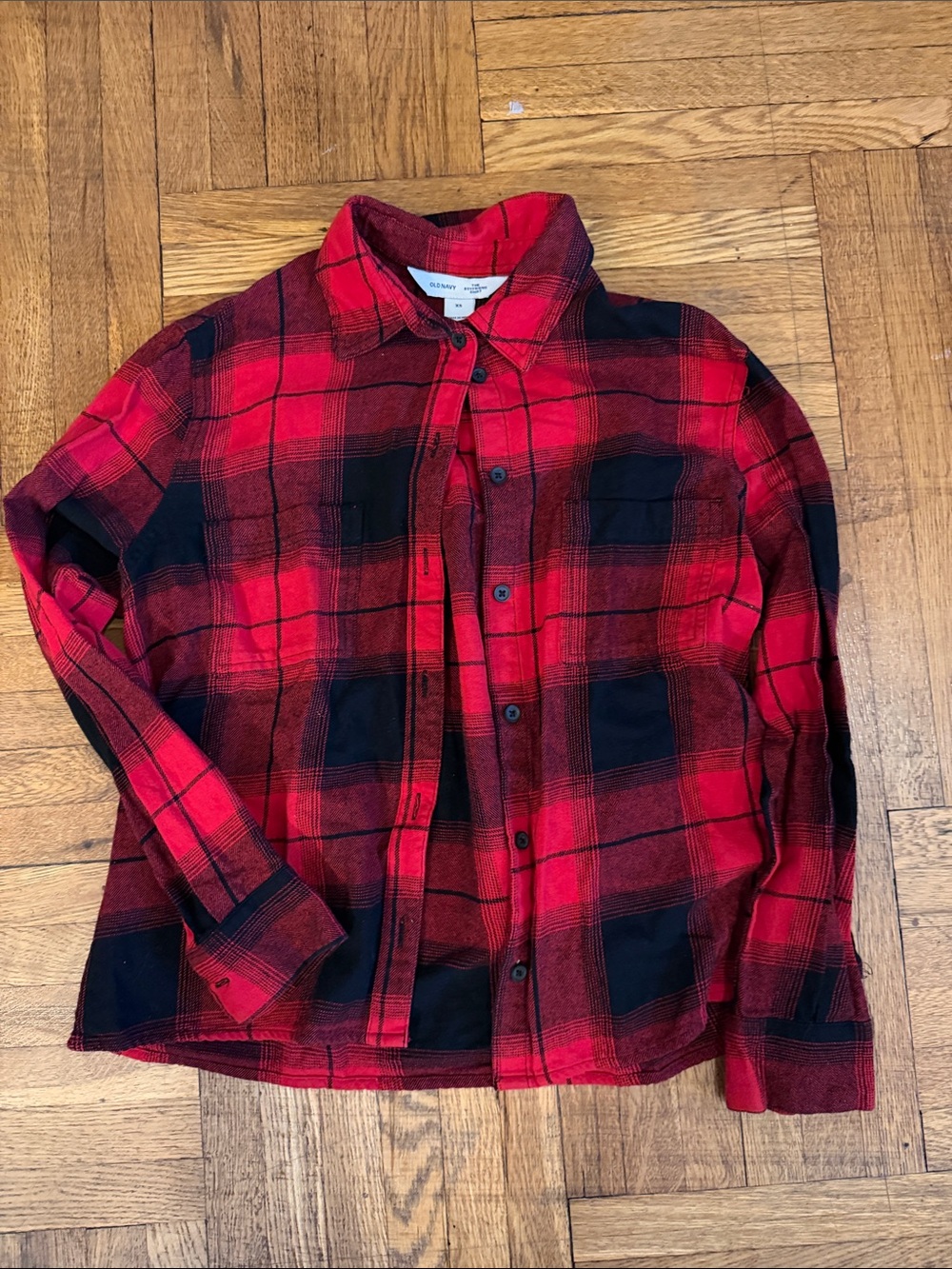 Old Navy Woman’s Red & Black Plaid Button-Up Shirt